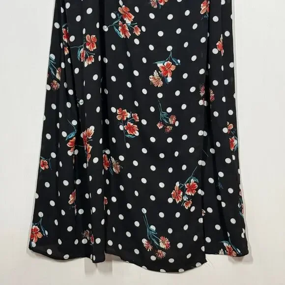 Philosophy Faux Wrap Maxi Dress NWT Womens 10 Black Red White Polka Dot Floral - Picture 4 of 10